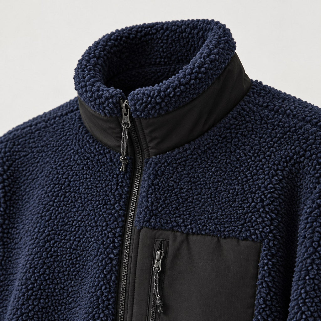 Women's sherpa fleece jacket in Navy | Lurgashall – detail view