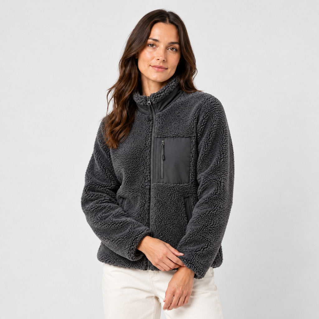 Women's sherpa fleece jacket in Charcoal | Lurgashall – side view