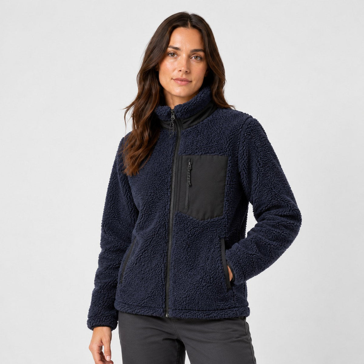 Women's sherpa fleece jacket in Navy | Lurgashall – side view