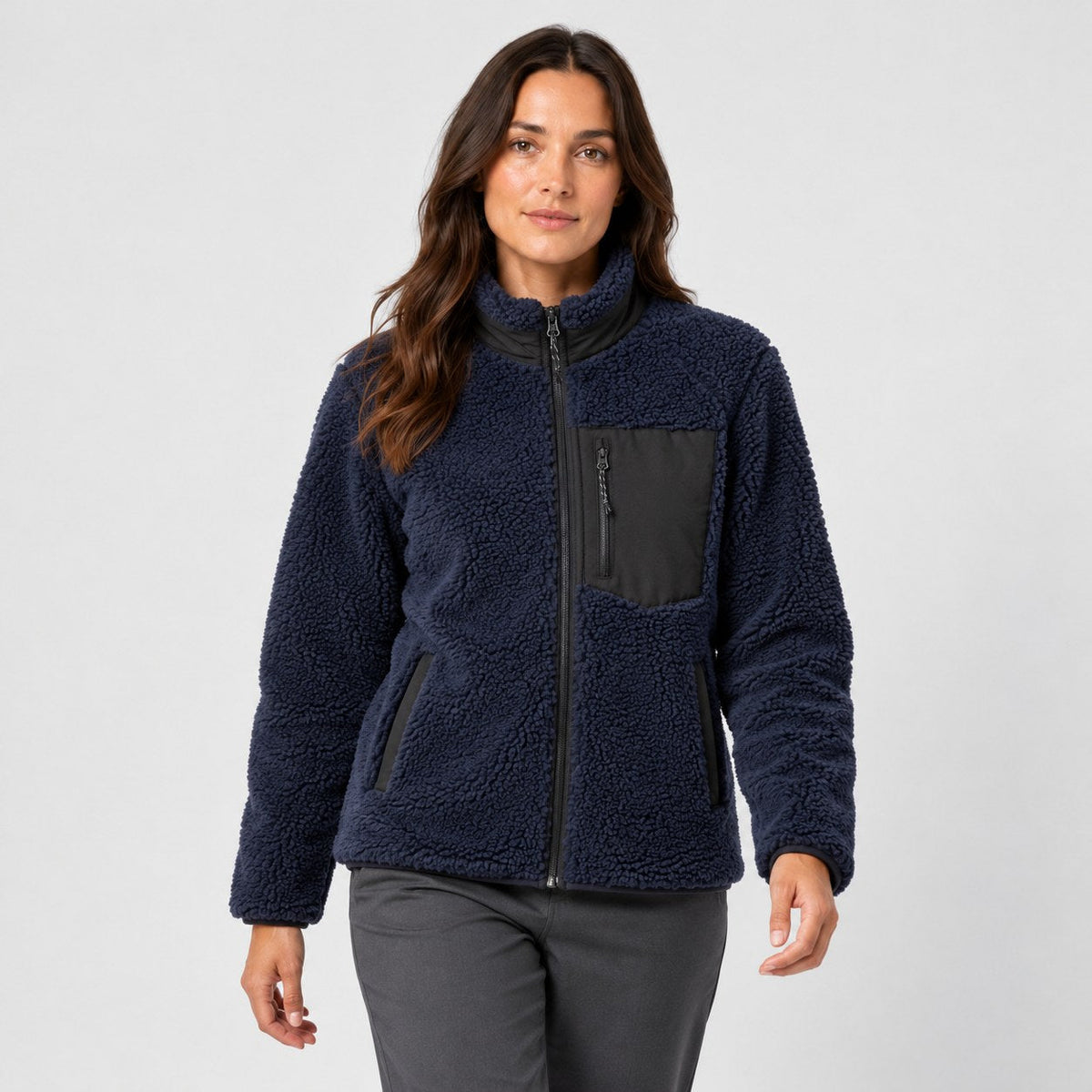 Women's sherpa fleece jacket in Navy | Lurgashall – front view