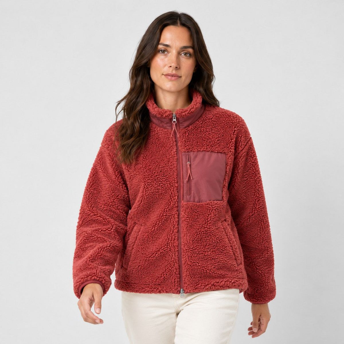 Women's sherpa fleece jacket in Red | Lurgashall – front view