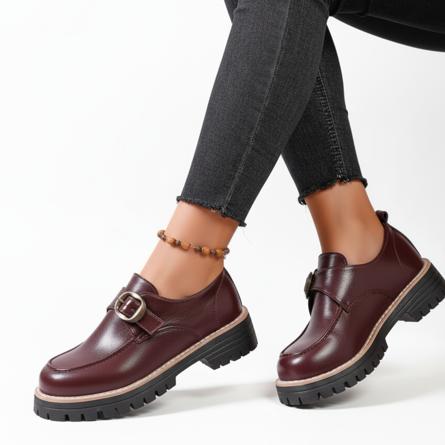 Women's Leather Monk Strap Loafers with Chunky Sole — view 2