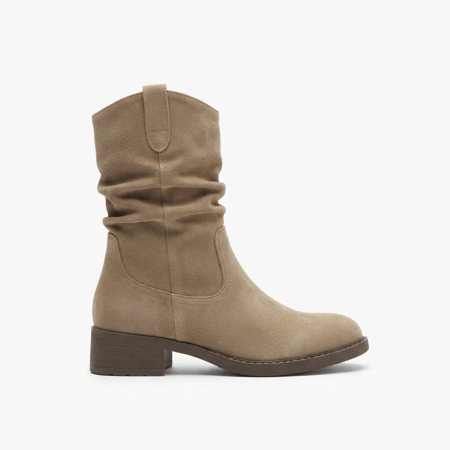 Bottes souples en daim pour femme à enfiler avec talon carré