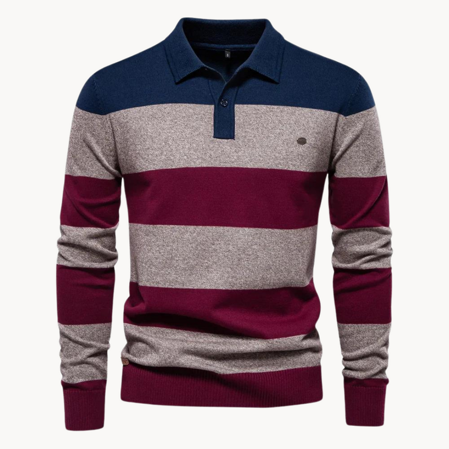 Men's Striped Knit Polo Jumper | Bellino