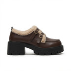Women's Platform Monk Strap Shoes with Sherpa-Style Trim