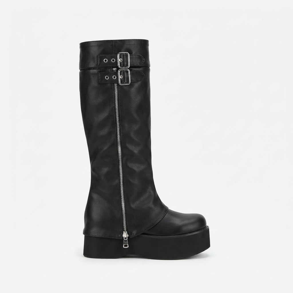 Bottes à plateforme pour femme jusqu'aux genoux avec double boucle