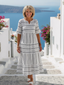 Parisa | Short Sleeve Striped Tiered Midi Dress