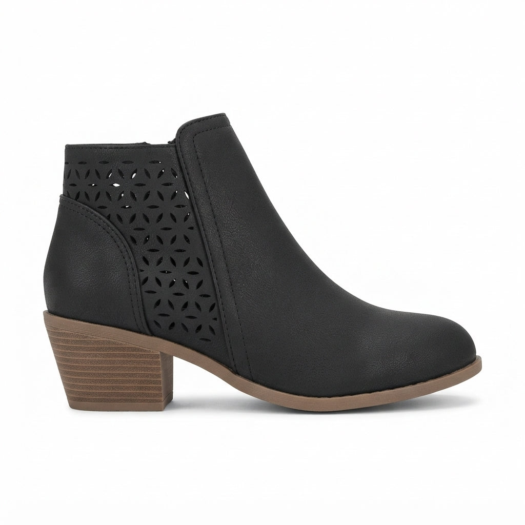 Dámské ortopedické kotníkové boty na podpatku s laserem vyřezávaným panelem