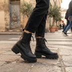 Women's Faux Leather Platform Combat Boots with Side Zip