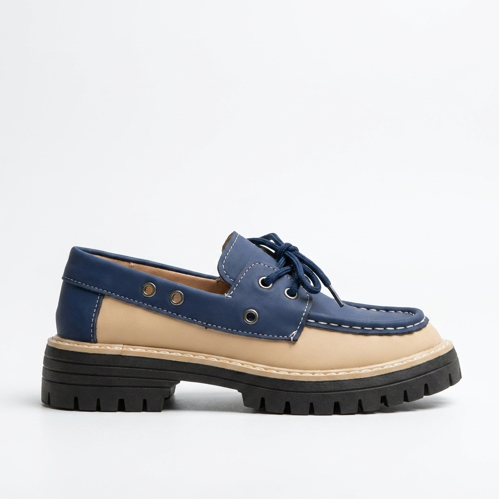 Women's Chunky Platform Lace-Up Loafers in Two-Tone