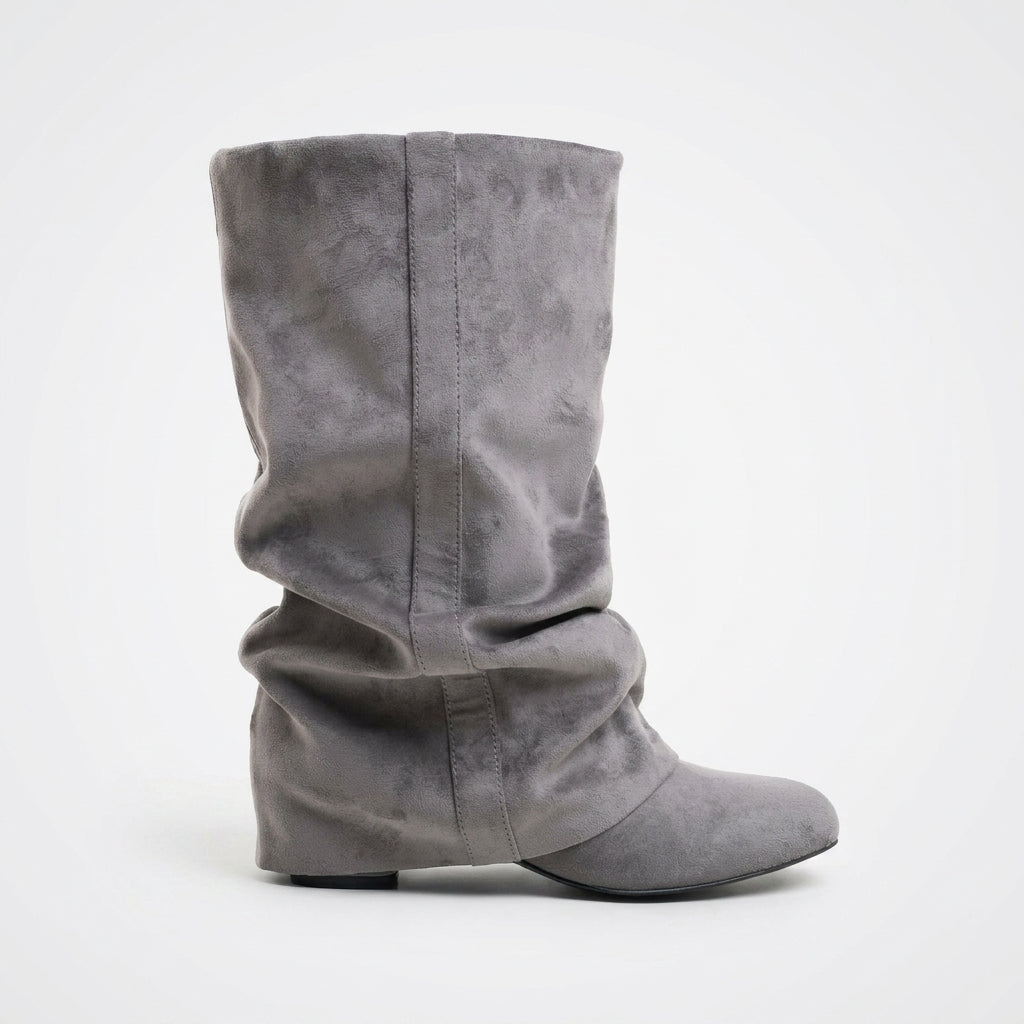 Women's Grey Suede Slouch Boots with Hidden Heel in Grey