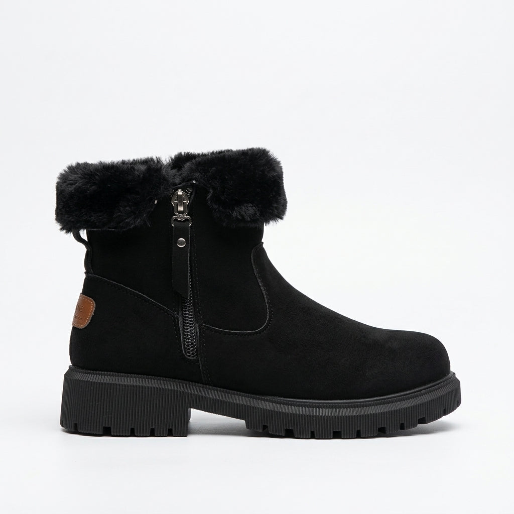 Women's Suede Side-Zip Ankle Boots with Chunky Lug Sole in Black