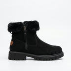 Women's Suede Side-Zip Ankle Boots with Chunky Lug Sole in Black