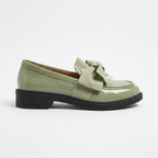 Women's Glossy Bow Loafers with Low Stacked Heel