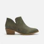 Women's Pointed Toe Block Heel Ankle Boots with Side Zip in Green