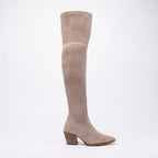 Women's Suede-Effect Over the Knee Boots with Block Heel in Beige
