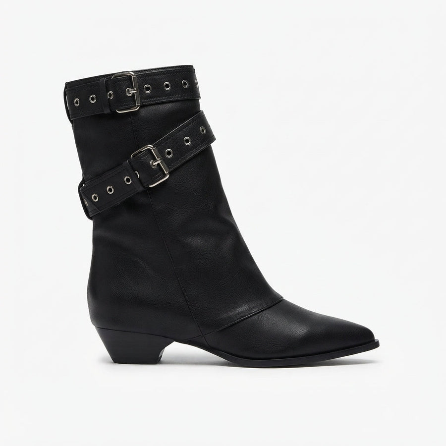 Bottes de cowboy souples à bout pointu pour femme avec brides à boucles