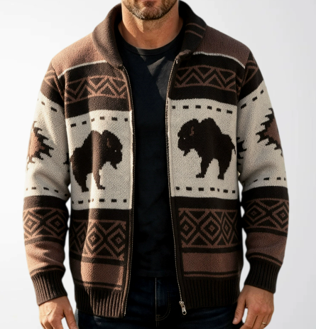 Men's Patchwork Reindeer Knit Jacket | Mountridge