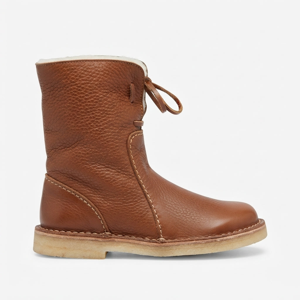 Women's Orthopaedic Slouch Leather Boots with Shearling-Look Cuff