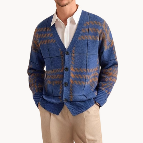 Men's Block Pattern Knit Cardigan | Percival