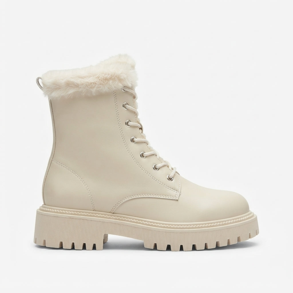 Women's Faux Fur-Lined High Lace-Up Combat Boots