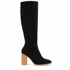 Women's Suede Knee High Cowboy Boots with Block Heel in Black