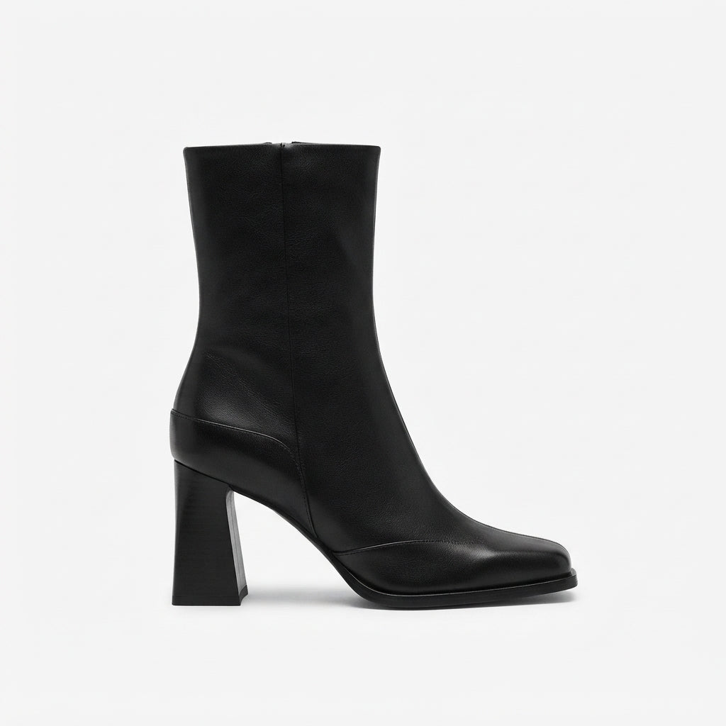 Women's Square Toe Ankle Boots with High Flared Block Heel