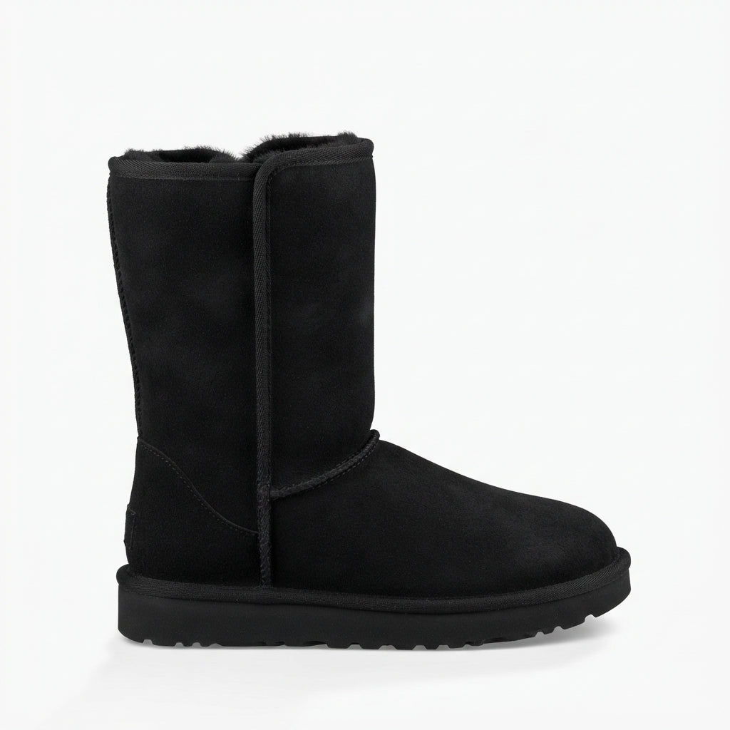 Women's Waterproof Suede Sheepskin-Lined Knee High Boots in Black
