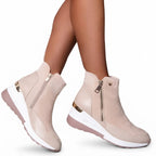 Women's Waterproof Orthopaedic Winter Wedge Ankle Boots in Beige – view 2