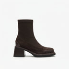 Women's Suede Square Toe Heeled Ankle Boots with Back Zip