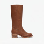 Women's Leather Knee High Boots with Low Block Heel