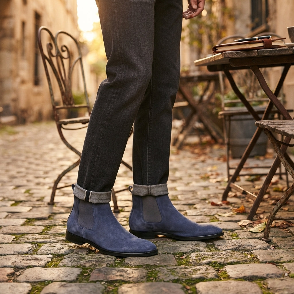Men's Smart Smooth Leather Chelsea Boots in Grey or Blue — view 10