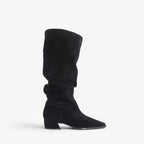Women's Faux Suede Slouchy Knee High Boots, Pull-On in Black