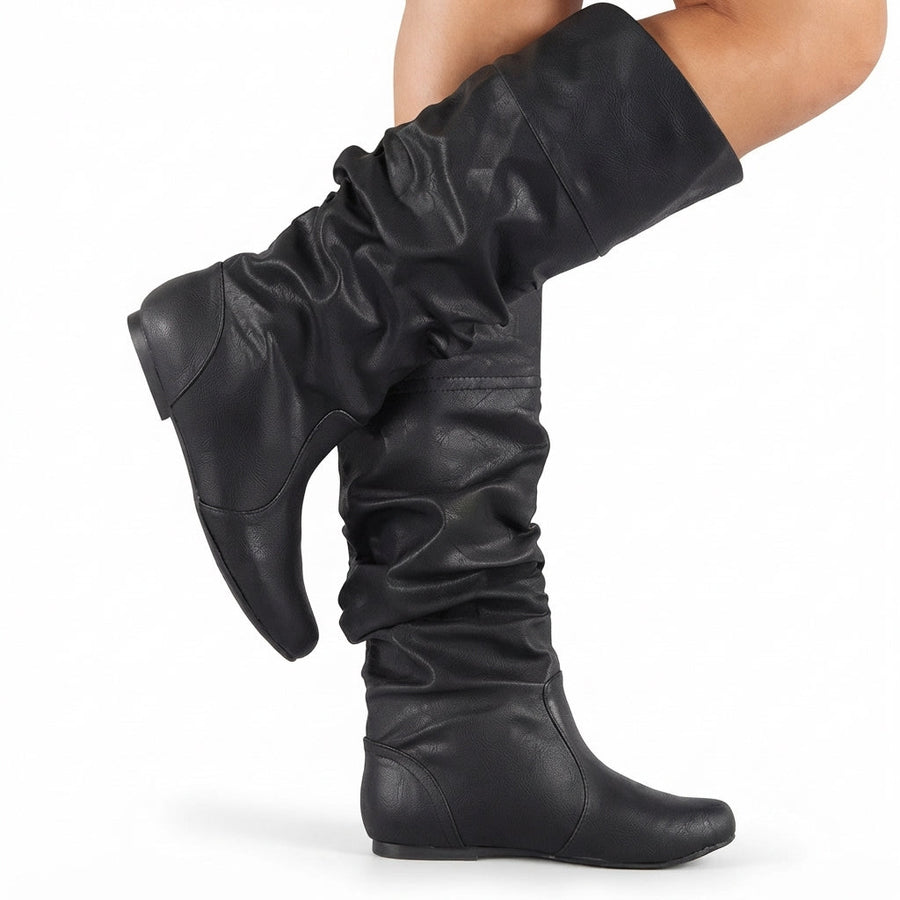 Bottes de cowboy froncées en cuir pour femme, à enfiler