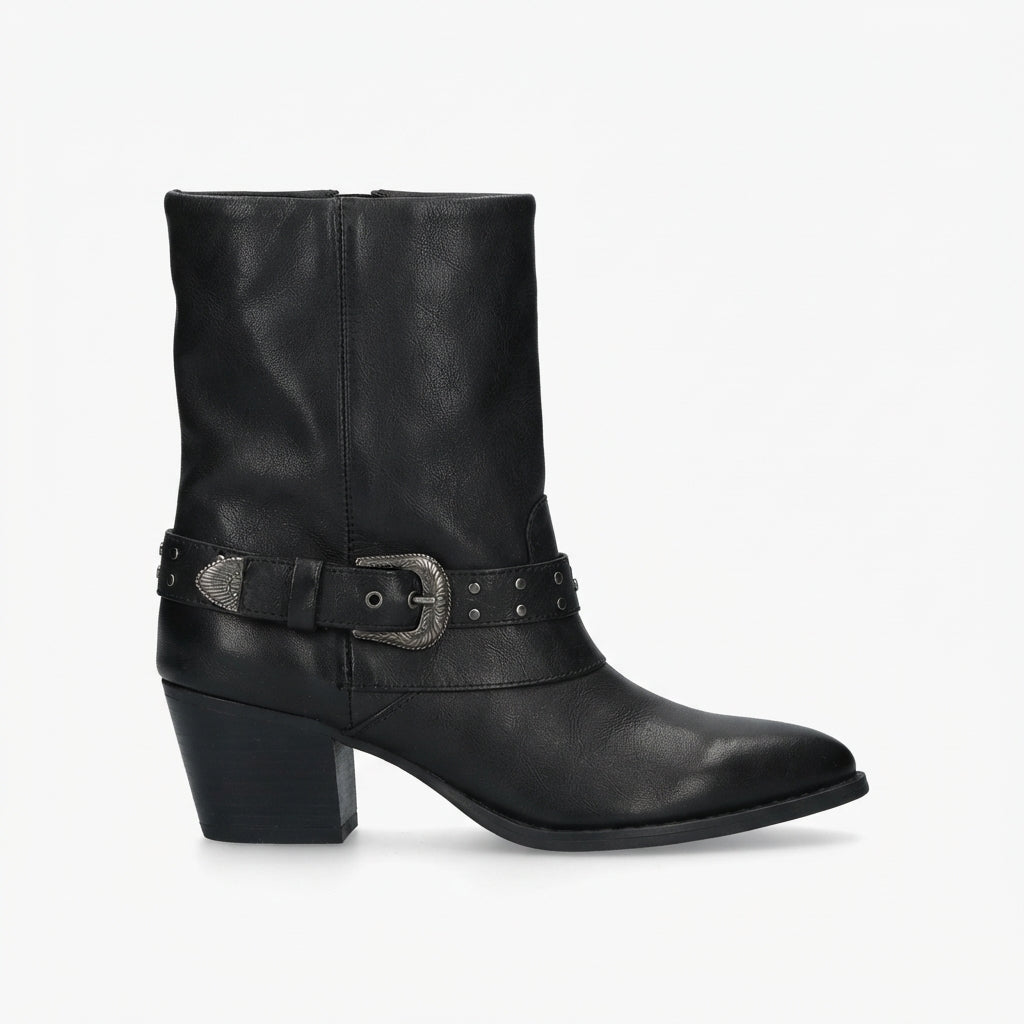 Women's Slouch Western Boots with Studded Buckle, Pull-On