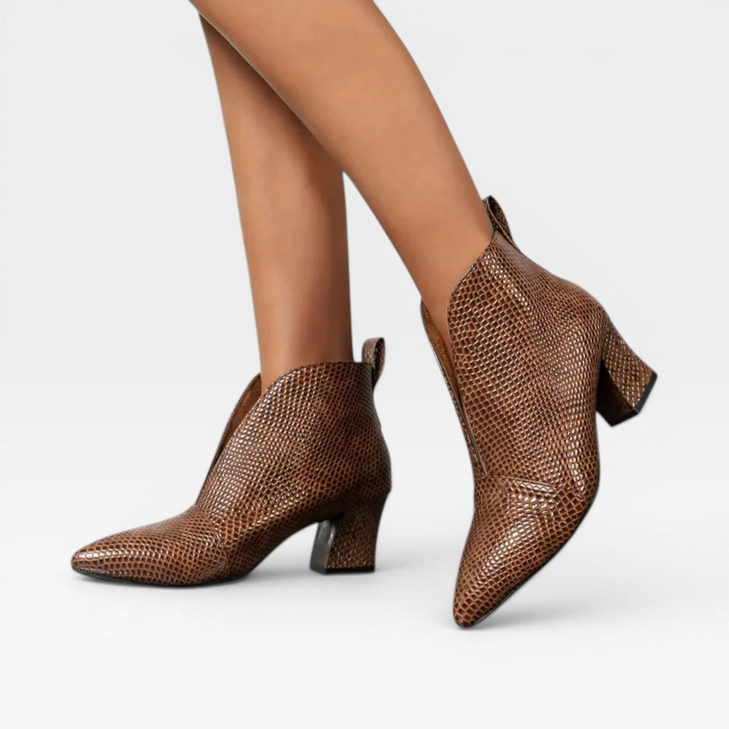 Women's Croc Effect Pointed Toe Ankle Boots — view 9