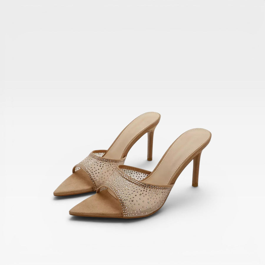 Women's Crystal Embellished Suede Stiletto Mules — view 7