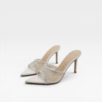 Women's Crystal Embellished Suede Stiletto Mules — view 4