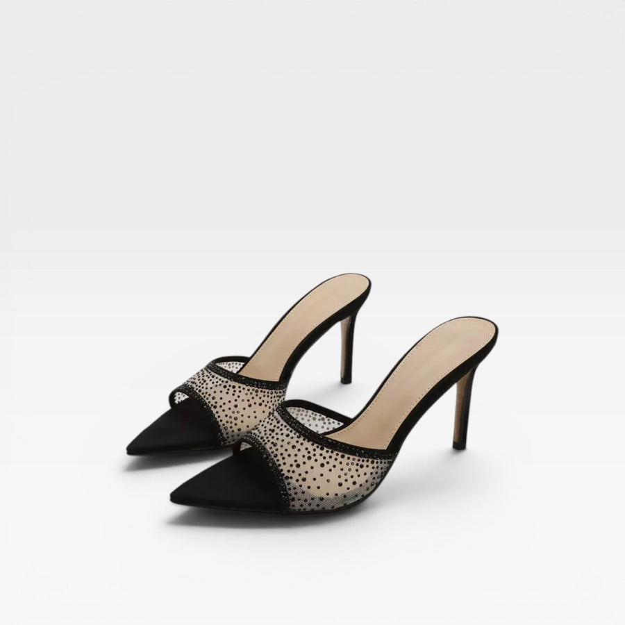 Women's Crystal Embellished Suede Stiletto Mules — view 2