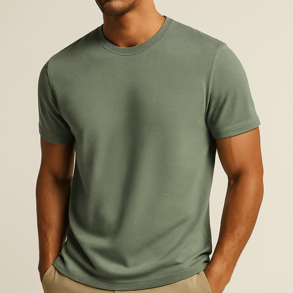 Men's waffle-knit relaxed fit crew neck T-shirt