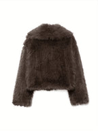 Women's loose-fit plush-lined faux fur jacket