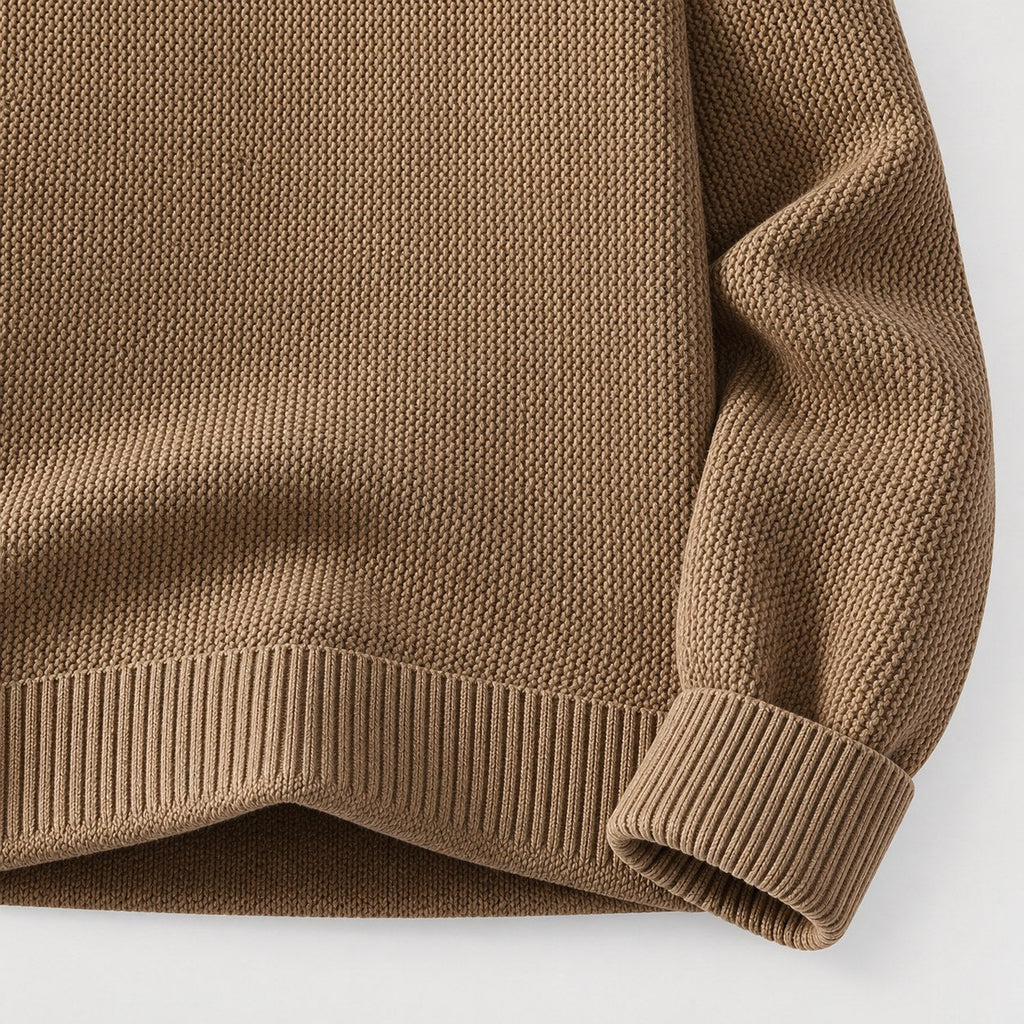 Men's waffle knit Henley jumper in Brown | Iwerne – detail view