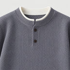 Men's waffle knit Henley jumper in Grey | Iwerne – detail view