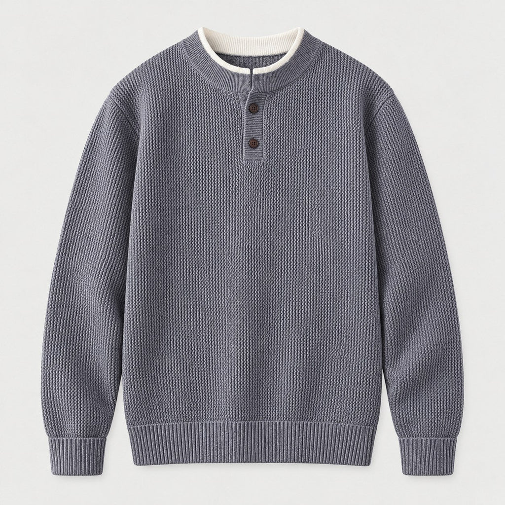 Men's waffle knit Henley jumper in Grey | Iwerne – front view