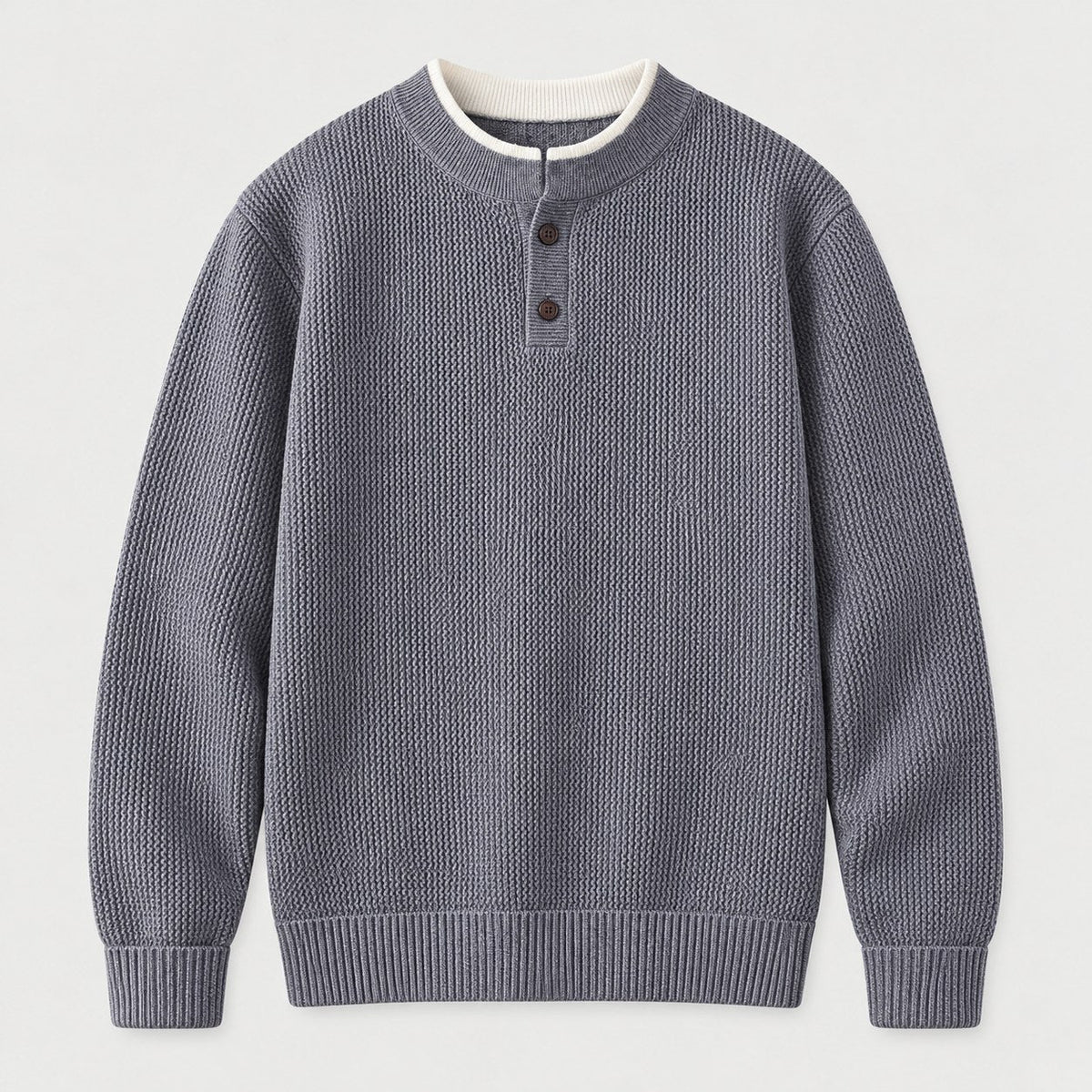 Men's waffle knit Henley jumper in Grey | Iwerne – front view