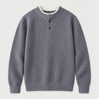 Men's waffle knit Henley jumper in Grey | Iwerne – front view