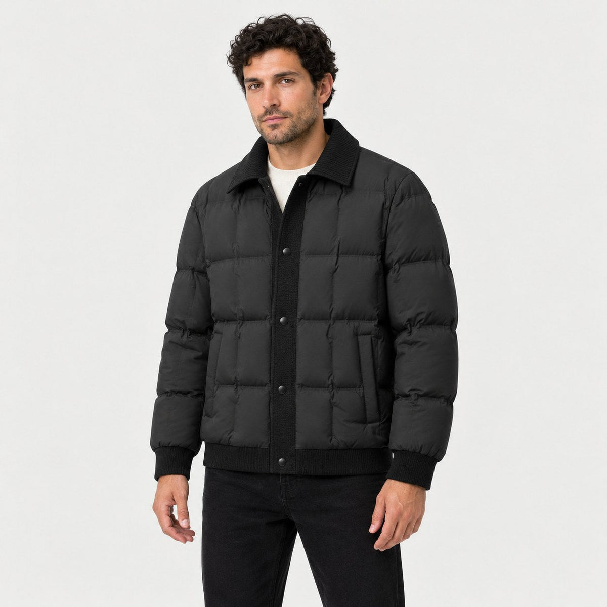 Men's Quilted Jacket in Black | Yarm – front view