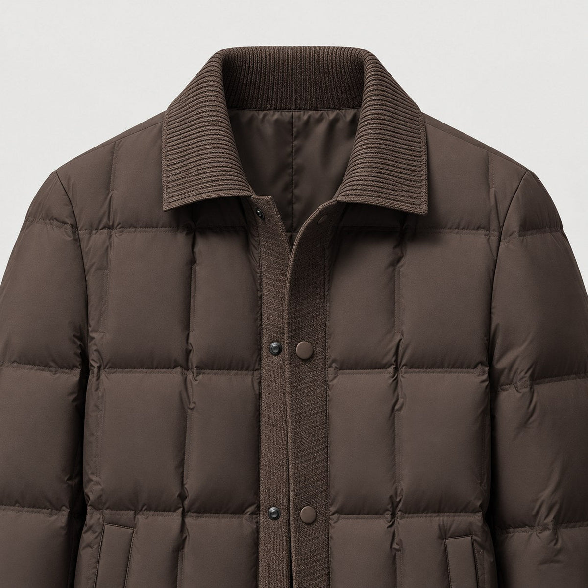 Men's Quilted Jacket in Espresso | Yarm – detail view