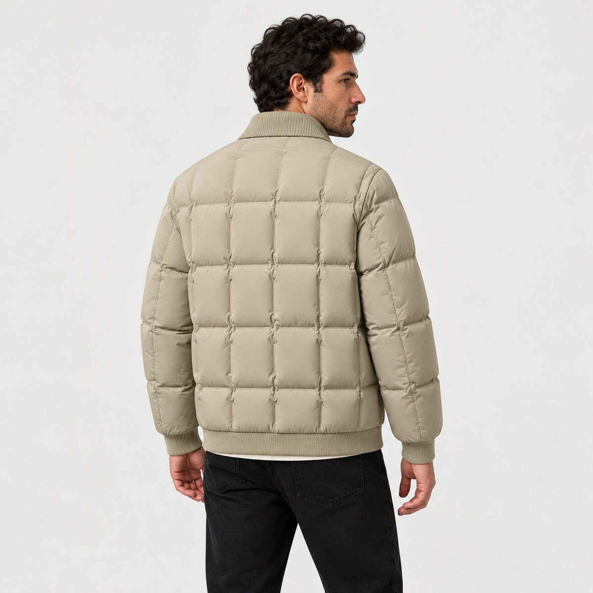 Men's Quilted Jacket in Khaki | Yarm – back view