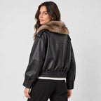 Women's faux leather aviator jacket in Black | Dodford – side view